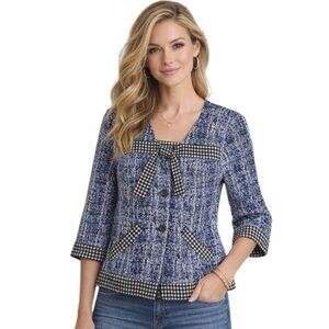 CAbi‎ Women Reina Collection 21 Tweed Blazer M - Blue Structured Jacket 5294